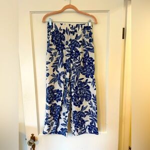 Christian Siriano Blue and White Chinoiserie Wide Leg Pants
